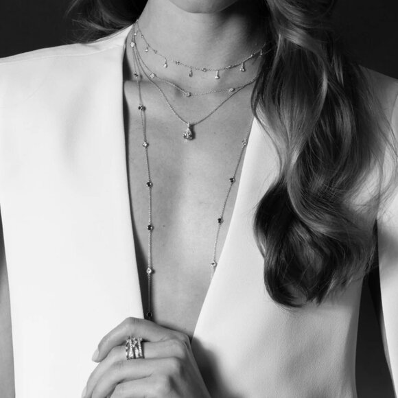 CRISLU 36" Station Necklace Finished in Platinum CZ - Picture 3 of 3